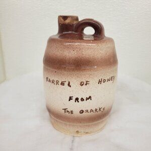 Vintage Two Toned Pottery Barrel of Honey from the Ozarks- Empty